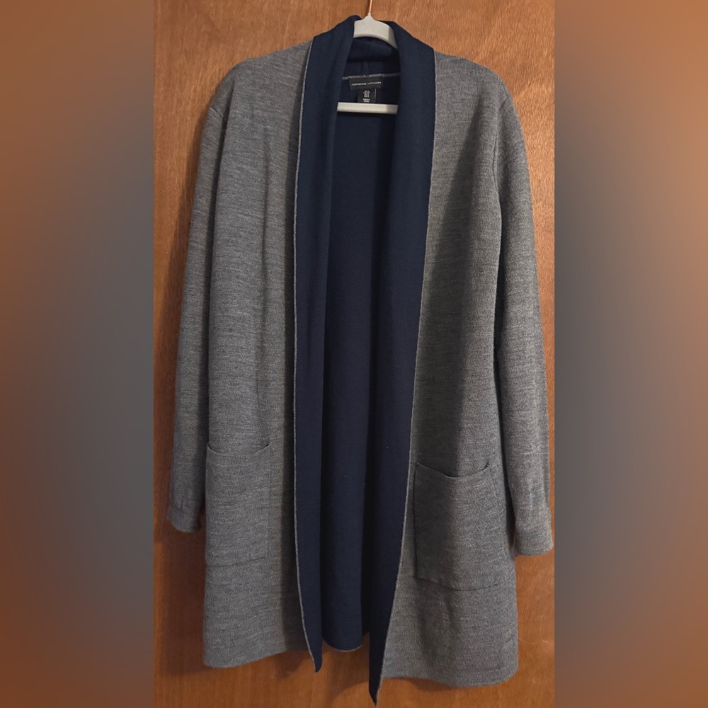 Adrienne Vittadini Gray Cardigan with Black Trim Size S